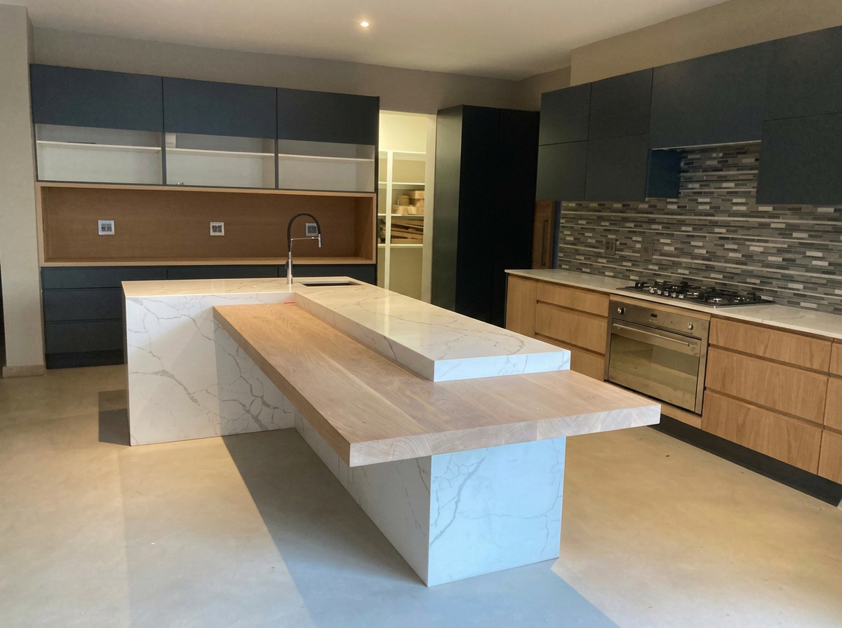 Oak & Charcoal Island Kitchen — built by Modern Kitchens & Cupboards